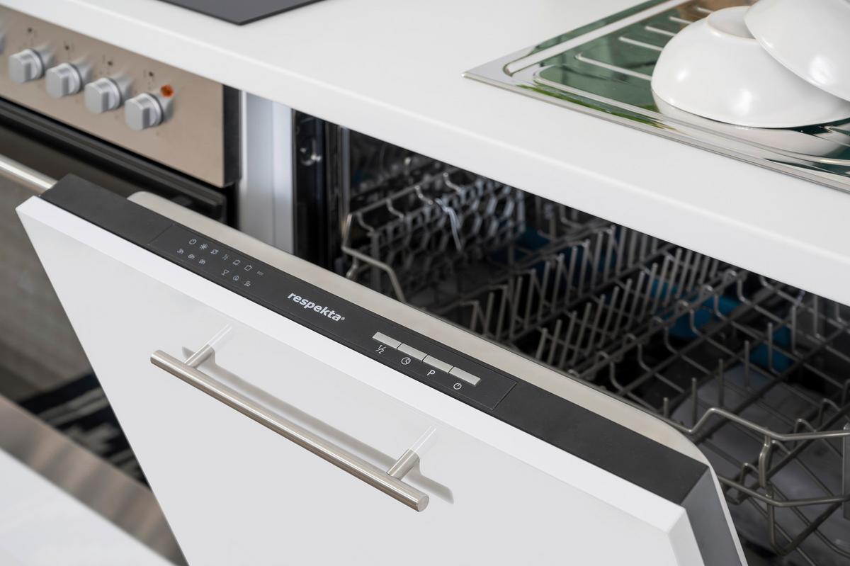 Küchenzeile mit Geräten 220 cm Grau/Weiß - Schwarz/Weiß, KONVENTIONELL, Holzwerkstoff (220cm) - Respekta