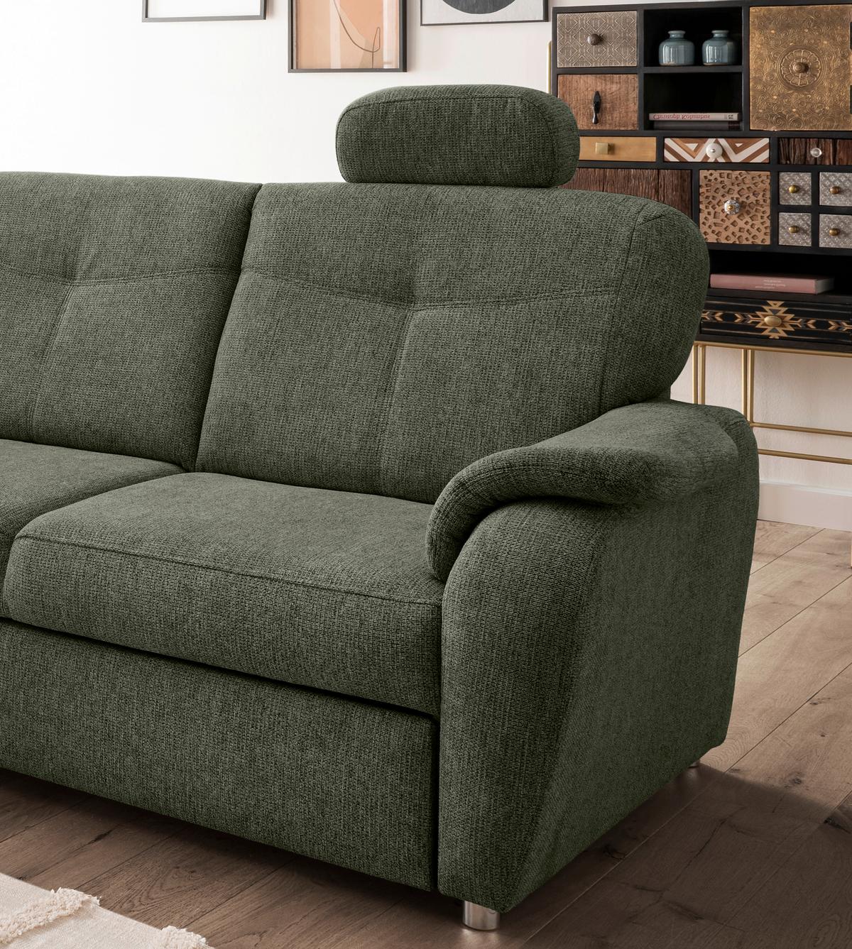 Eckschlafsofa Rosali Dunkelgrün S: 180x264 Cm - Chromfarben/Dunkelgrün, MODERN, Textil (180/264cm) - Livetastic