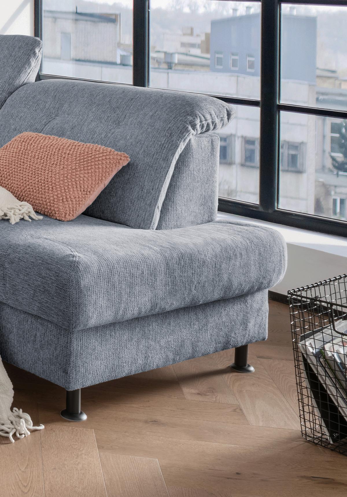 Ecksofa Minori Chenille Hellblau, S: 270x198 cm - Schwarz/Hellblau, MODERN, Textil (270/198cm) - Livetastic