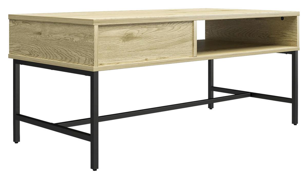 Couchtisch Tamlin Mit Ablagefach Eichefarben - Eichefarben/Schwarz, Design, Holzwerkstoff/Metall (101/45/50cm) - MID.YOU
