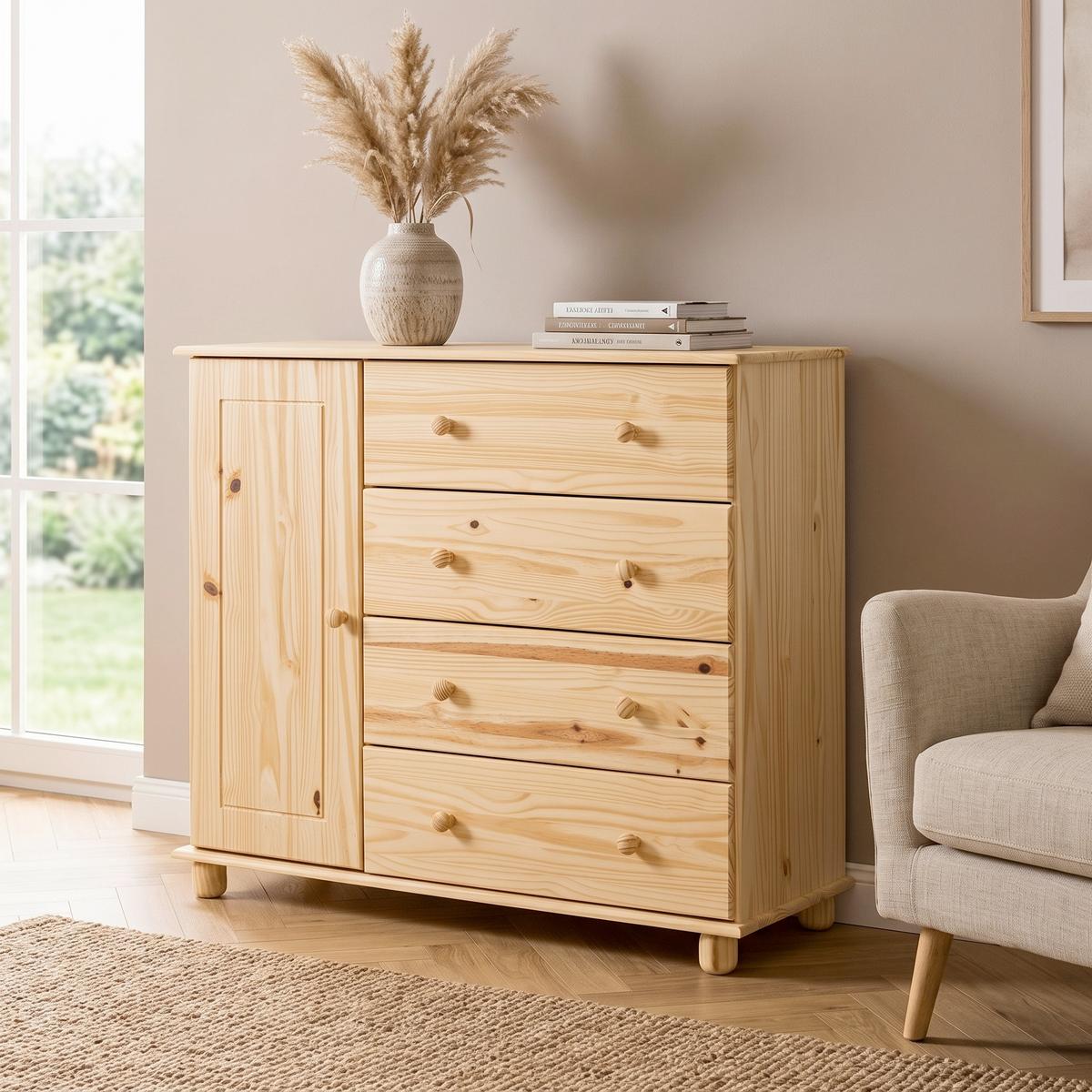 KOMMODE Naturfarben B: 121cm - Naturfarben, Natur, Holz (121/102/43cm) - Livetastic