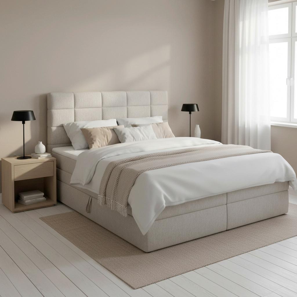 Boxspringová manželská posteľ ARIA, 180x200, sivá - čierna/sivá, Modern, drevo/textil (180/200cm) - Bessagi Home