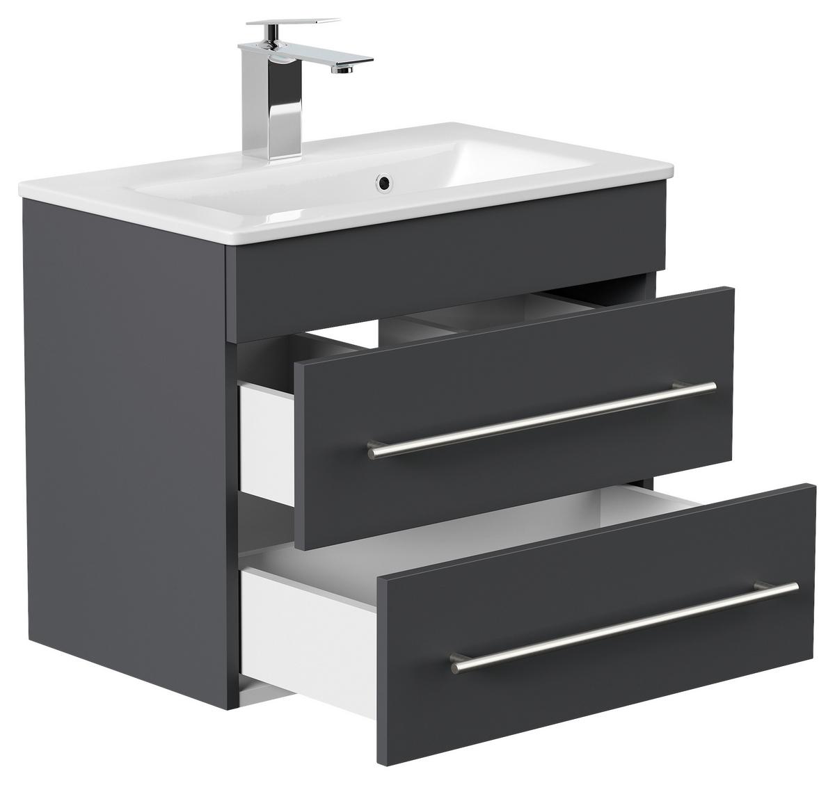 Badezimmer Portus Graphitfarben B: 60,6cm - Graphitfarben/Weiß, MODERN, Keramik/Holzwerkstoff (60,6cm) - MID.YOU