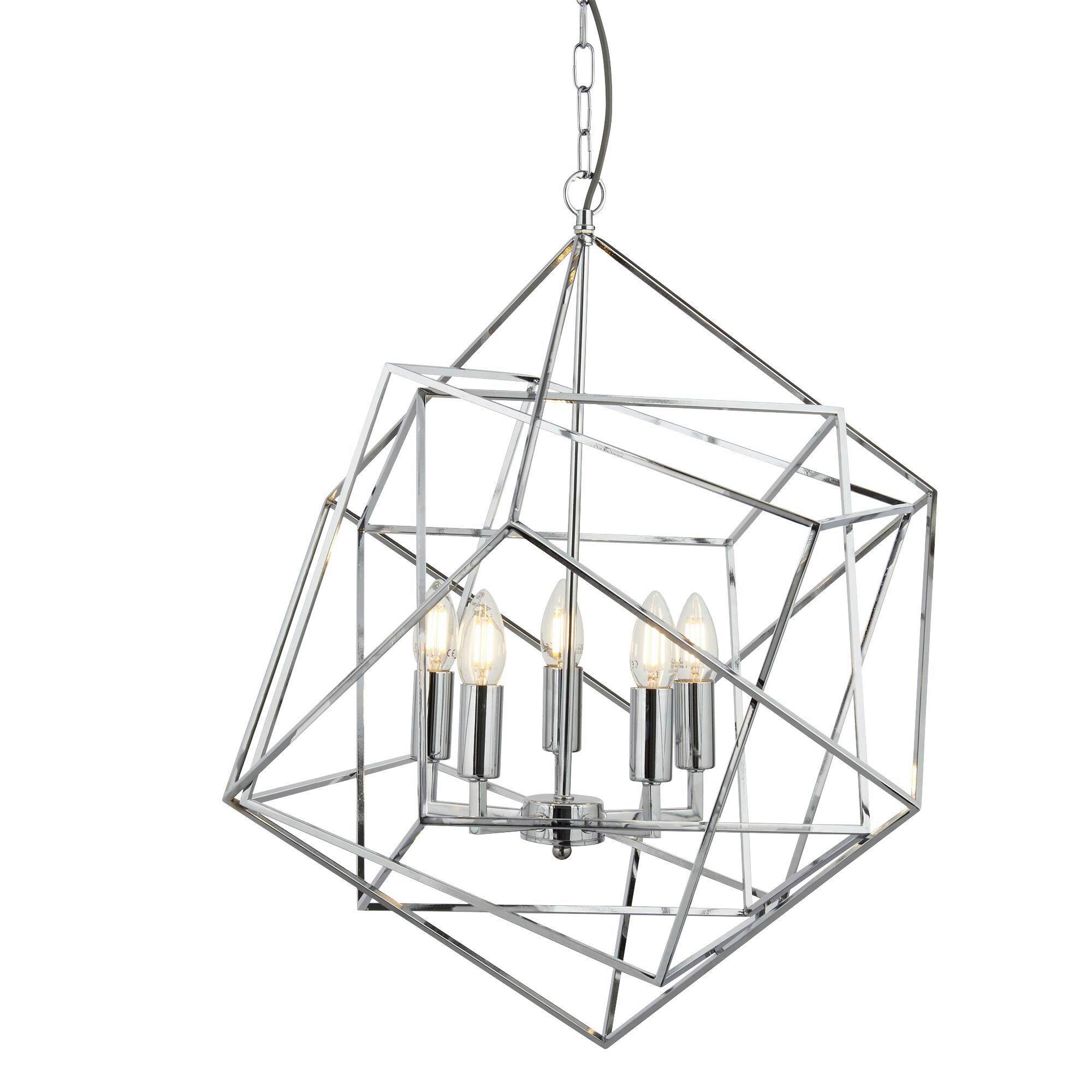 Hängeleuchte Cube H: 150 cm 5-Flammig, höhenverstellbar - Chromfarben, Design, Metall (55/150cm)