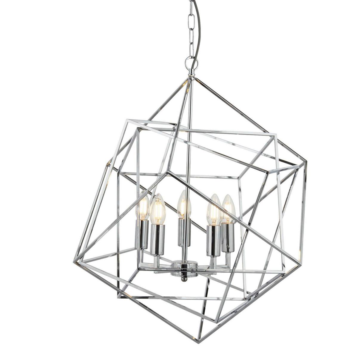 Hängeleuchte Cube H: 150 cm 5-Flammig, höhenverstellbar - Chromfarben, Design, Metall (55/150cm)