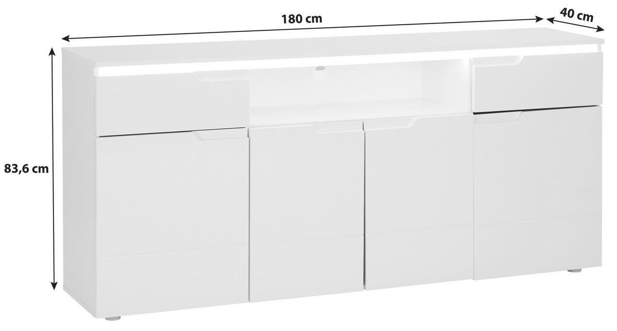 Kommode 180 cm Hilton, Weiß Hilton - Weiß Hochglanz/Weiß, MODERN, Holzwerkstoff (180/83,6/40cm)