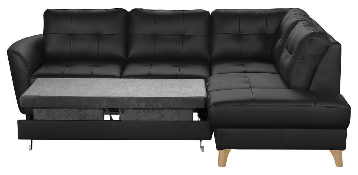 Ecksofa Nordic Schwarz S: 236x190 cm - Buchefarben/Schwarz, Design, Leder/Textil (236/190cm) - Livetastic