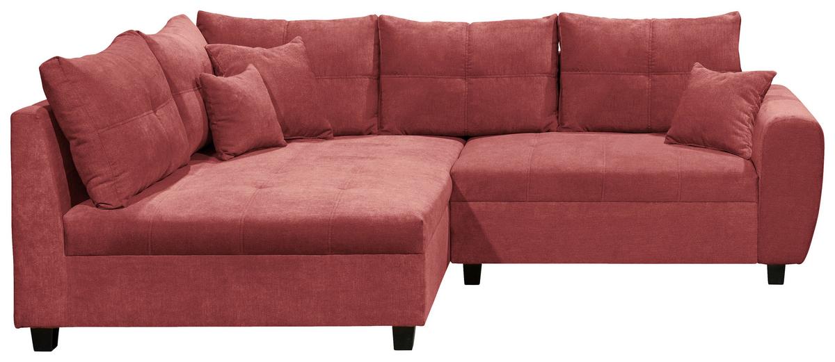 Ecksofa Inkl. Kissen + Hocker Lea, Polyester-Nylon - Beere/Schwarz, Basics, Holzwerkstoff/Textil (176/248cm) - MID.YOU