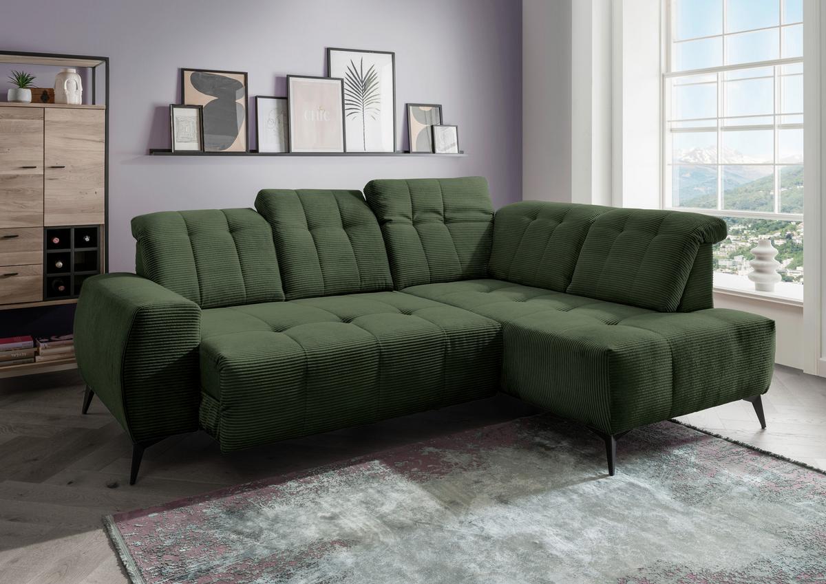 Ecksofa mit USB Anschluss Sano, Dunkelgrün,s: 261x200 cm - Dunkelgrün/Schwarz, MODERN, Textil (261/200cm) - Livetastic