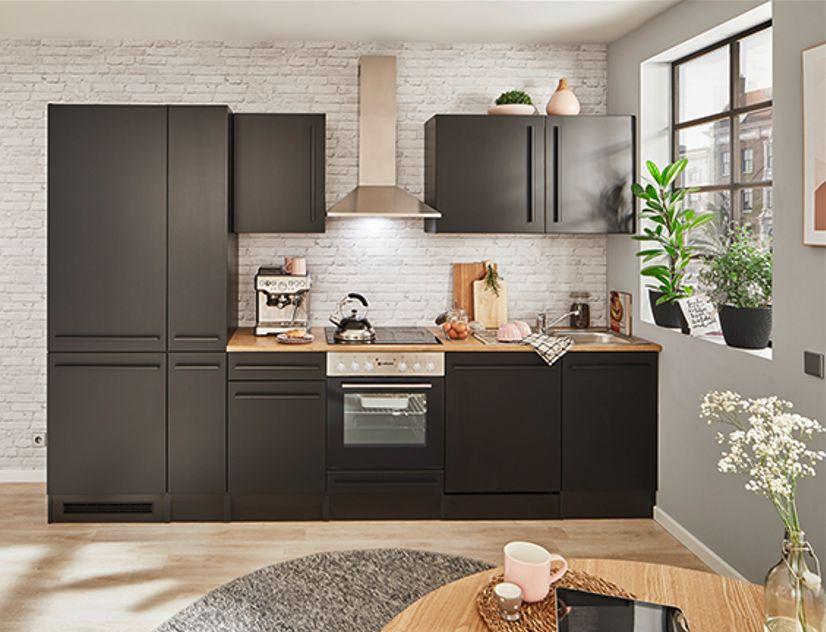 Kuchynský blok JACQUELINE bez spotrebičov, šírka 310 cm - čierna/farba duba, Lifestyle, kompozitné drevo/plast (310/211/60cm) - MID.YOU