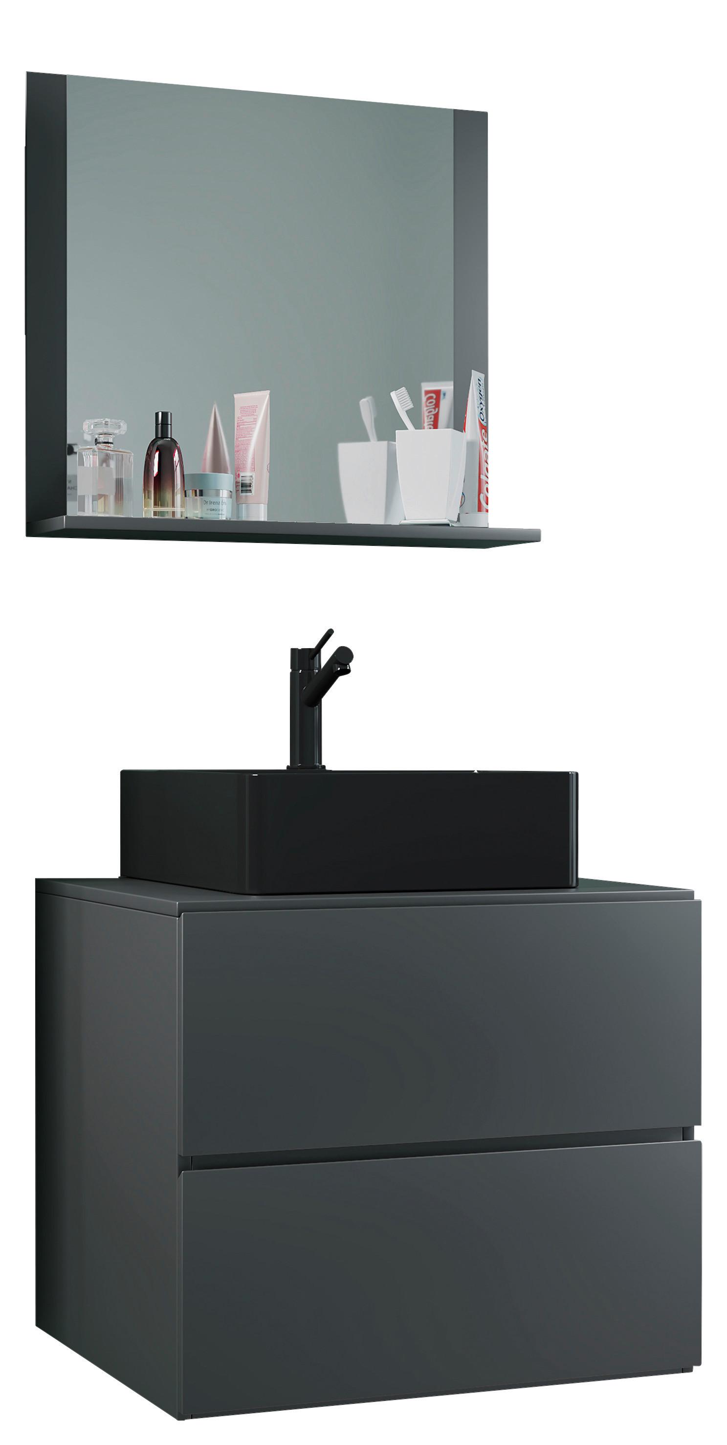 Badezimmer Lendas Bl M - Anthrazit/Schwarz, MODERN, Glas/Keramik (61cm) - MID.YOU