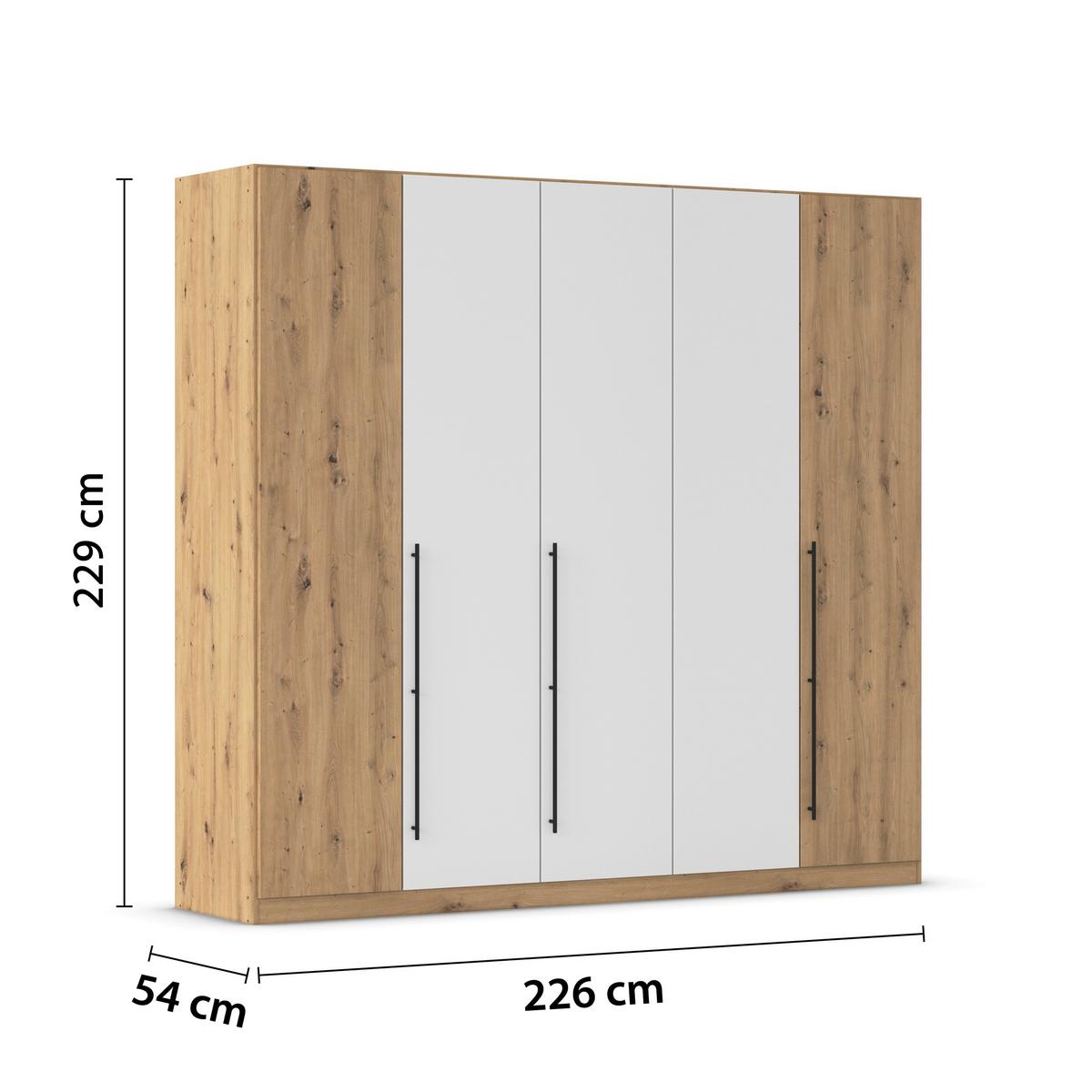 Kleiderschrank Safari B: 226 cm - Weiß/Eiche Artisan, KONVENTIONELL, Holzwerkstoff (226/229/54cm)