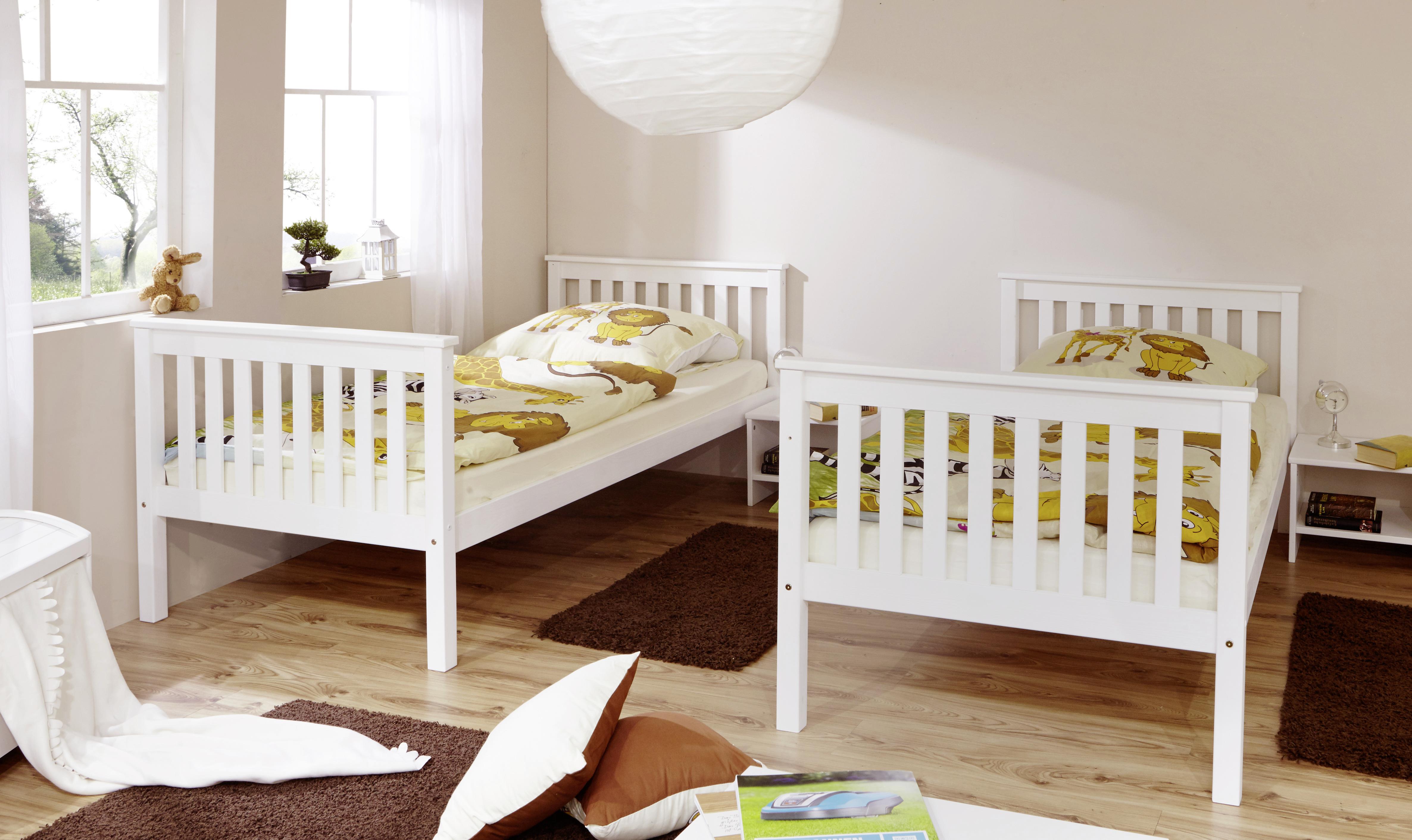 MID.YOU Etagenbett Sammy Weiß Kiefer Massiv 90 cm mit Stauraum