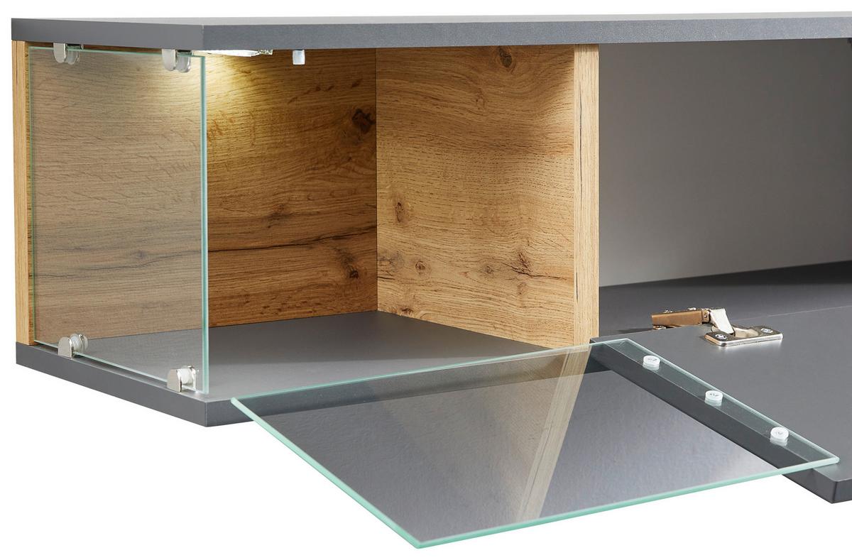 Wohnwand Modern 3 Tlg. Silk Wotaneiche Dekor/anthrazit - Eichefarben/Anthrazit, MODERN, Glas/Holzwerkstoff (240/150/40cm) - Livetastic