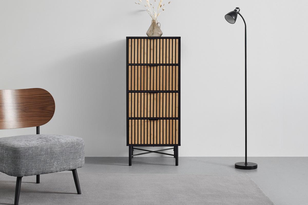 Komoda so zásuvkami MADRID - čierna/prírodná farba, Modern, kov/drevo (48/114/40cm) - Mömax