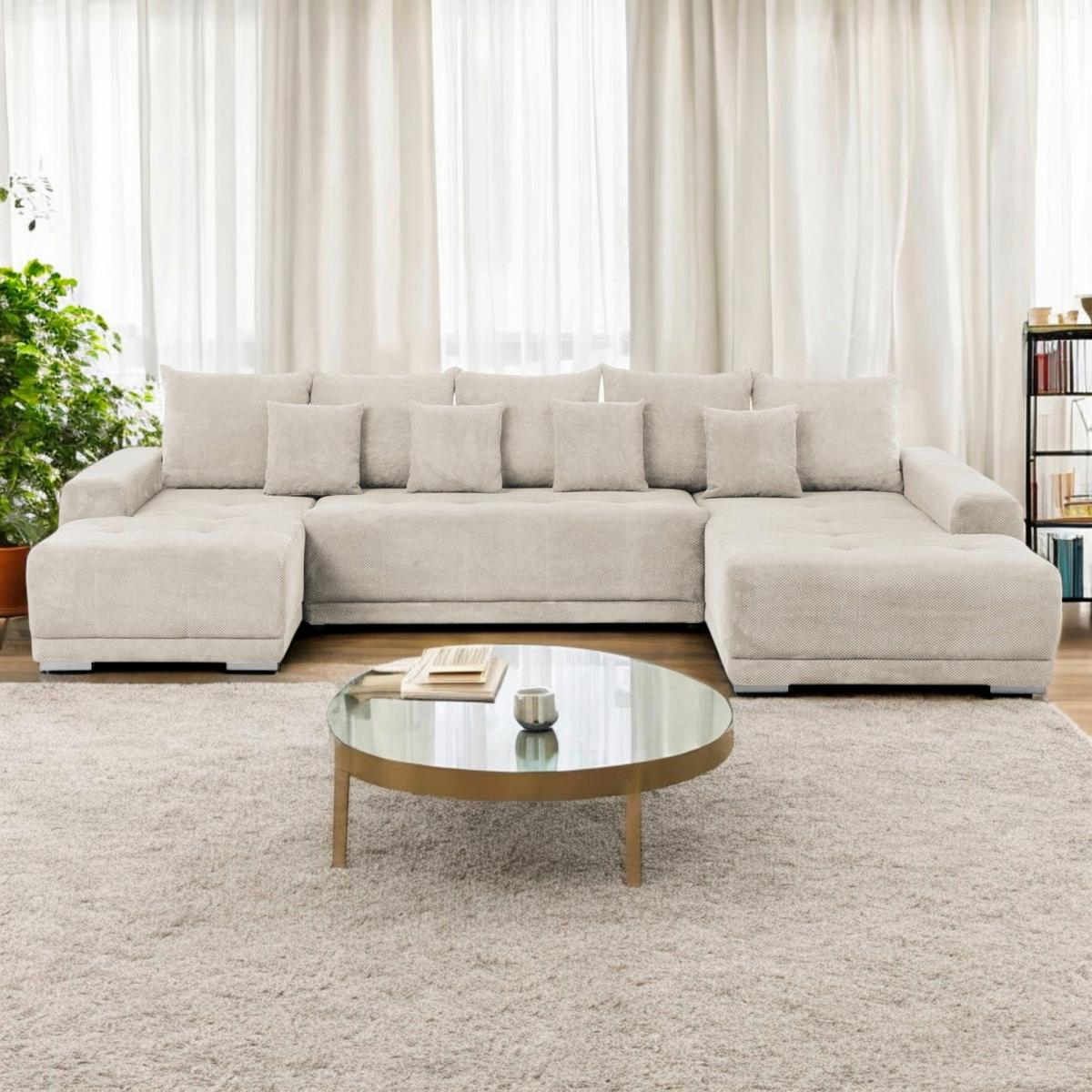 Wohnlandschaft Madeleine Beige U: 180x350x203cm - Beige/Silberfarben, Design, Textil (180/350/203cm) - MID.YOU