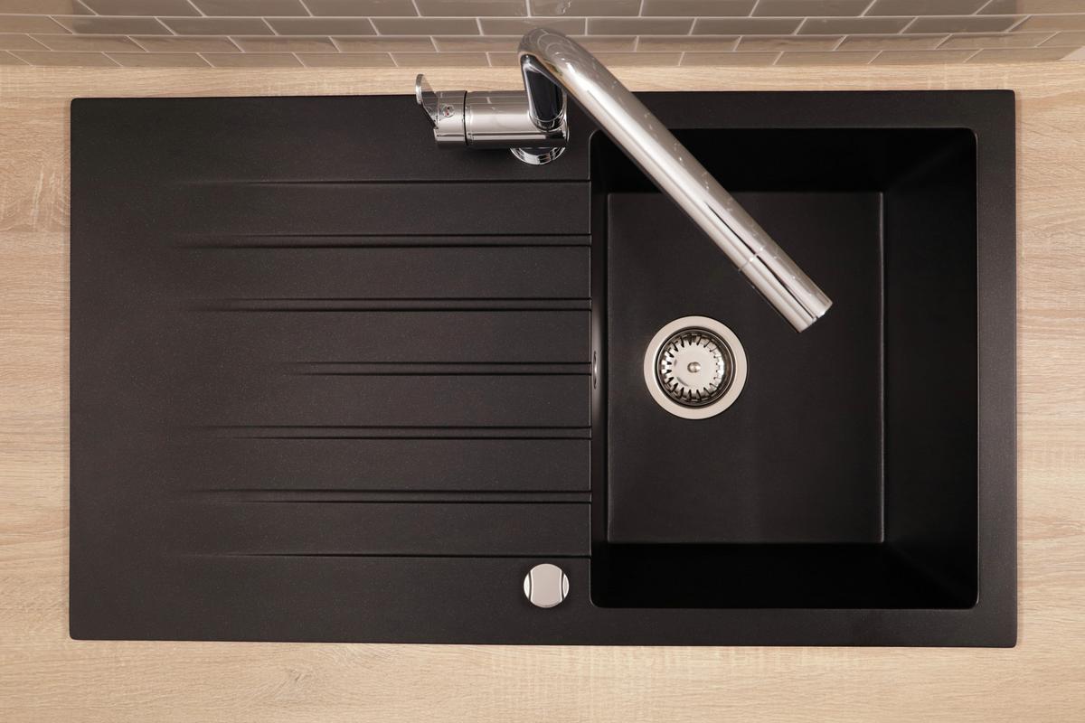 SPÜLE Almonto, Schwarz B: 86 cm - Schwarz, Trend, Stein (86/22/50cm) - Respekta