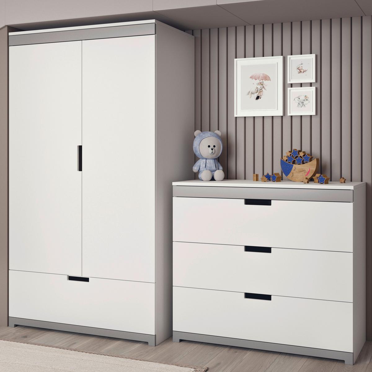 Kinderkleiderschrank Tomi Grau/Weiß B: 100cm - Weiß/Grau, MODERN, Holzwerkstoff (100/182/57cm) - MID.YOU