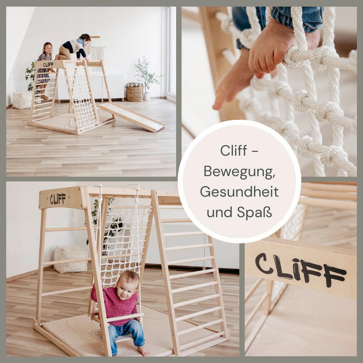 Premium Klettergerüst mit Sicherheitsmatte - Weiß, Basics, Holz (113/115/110cm) - CLIFF