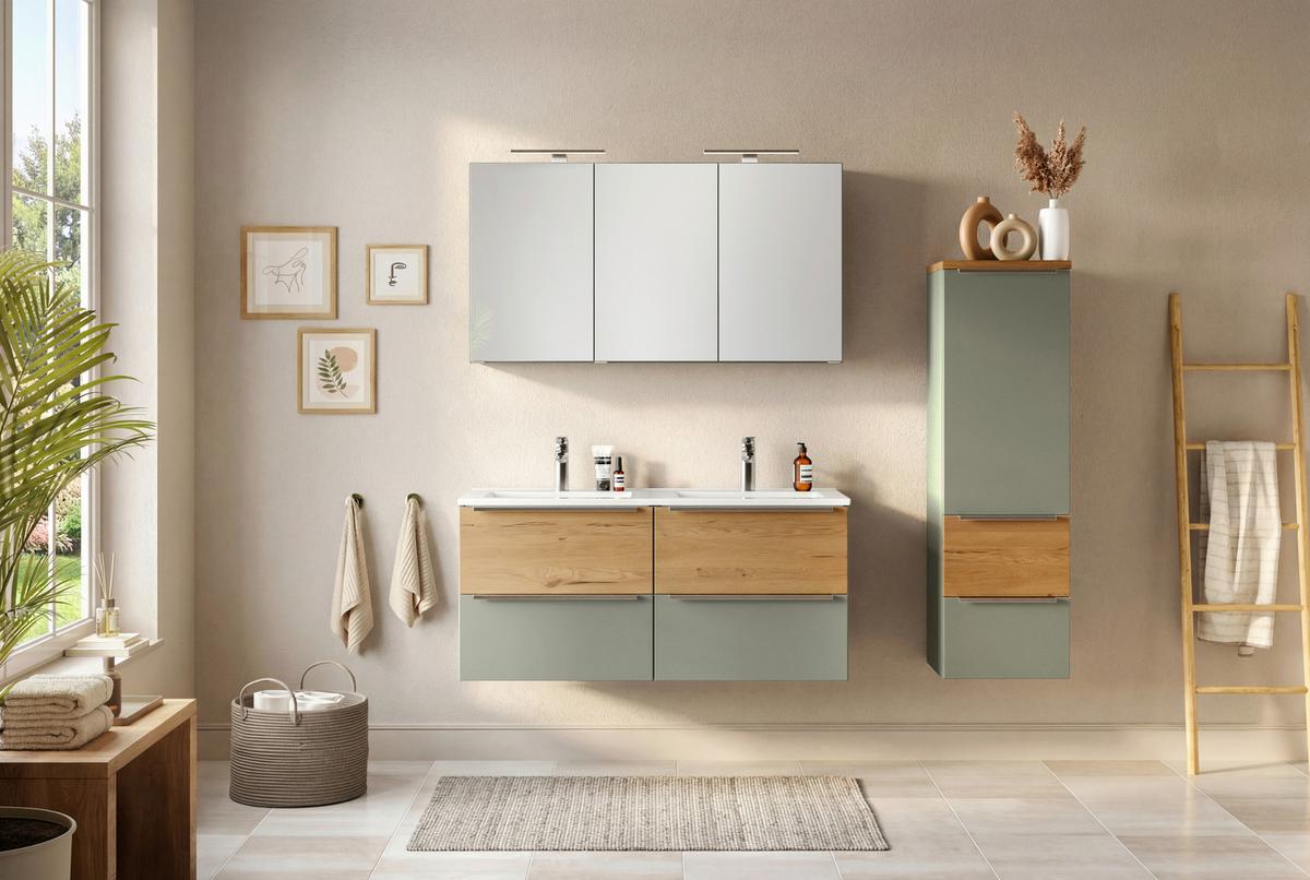 SPIEGELSCHRANK Verona Schilfgrün B: 120cm - Schilfgrün/Wildeiche, Trend, Glas/Holzwerkstoff (120/64/20cm) - Held