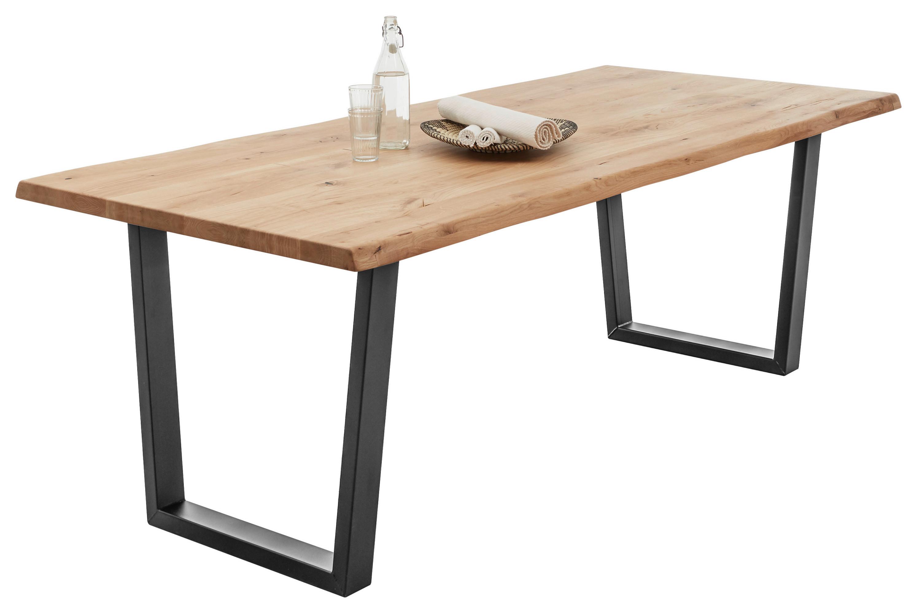 Esstisch mit Echtholz-Platte Benny 220x100 cm Eiche/Schwarz - Eichefarben/Schwarz, Natur, Holz/Metall (220/100/75cm) - MID.YOU