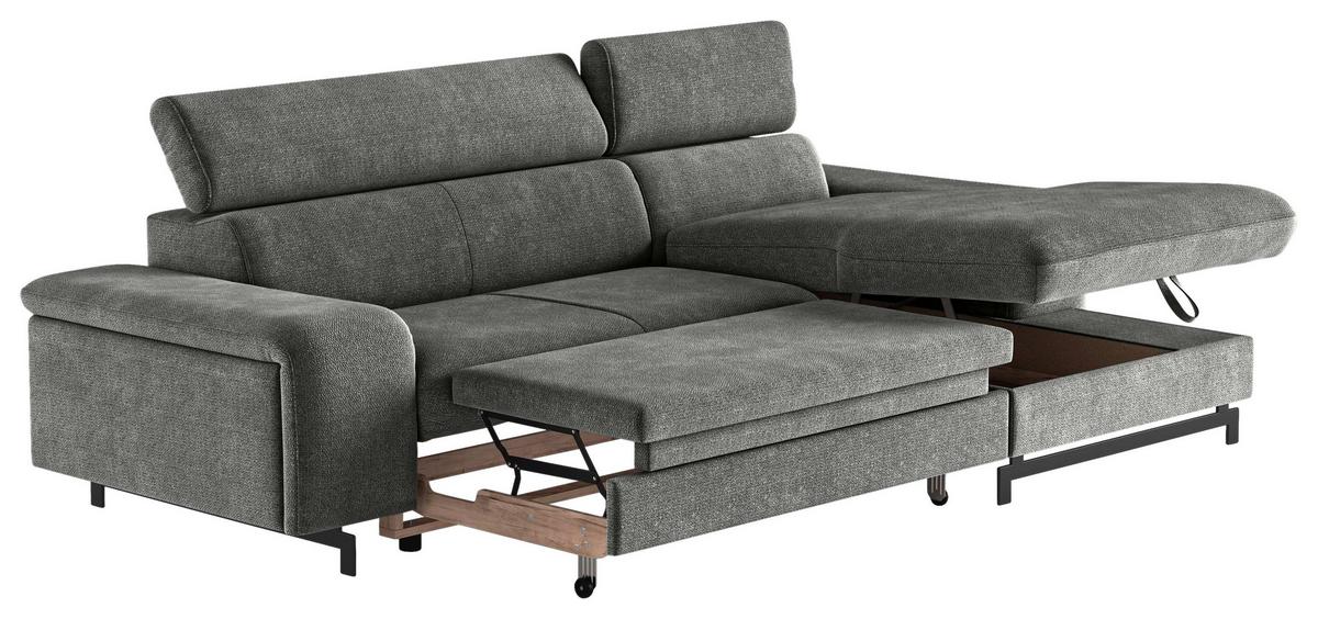 Ecksofa Mit Bettkasten Emma Grau 267x165 Cm - Schwarz/Grau, Textil (267/165cm) - MID.YOU