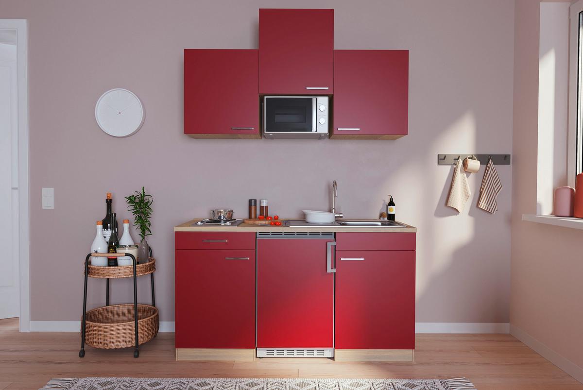 Miniküche M. Mikrowelle + Kühlschrank 150 Cm Rot/eiche - Rot, Basics, Holzwerkstoff (150cm) - Respekta