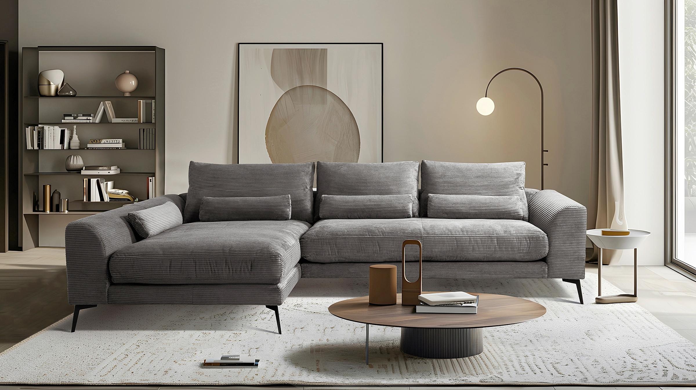 Ecksofa Berlin Cord Grau 172x313 cm - Schwarz/Grau, Design, Textil (172/313cm) - P & B