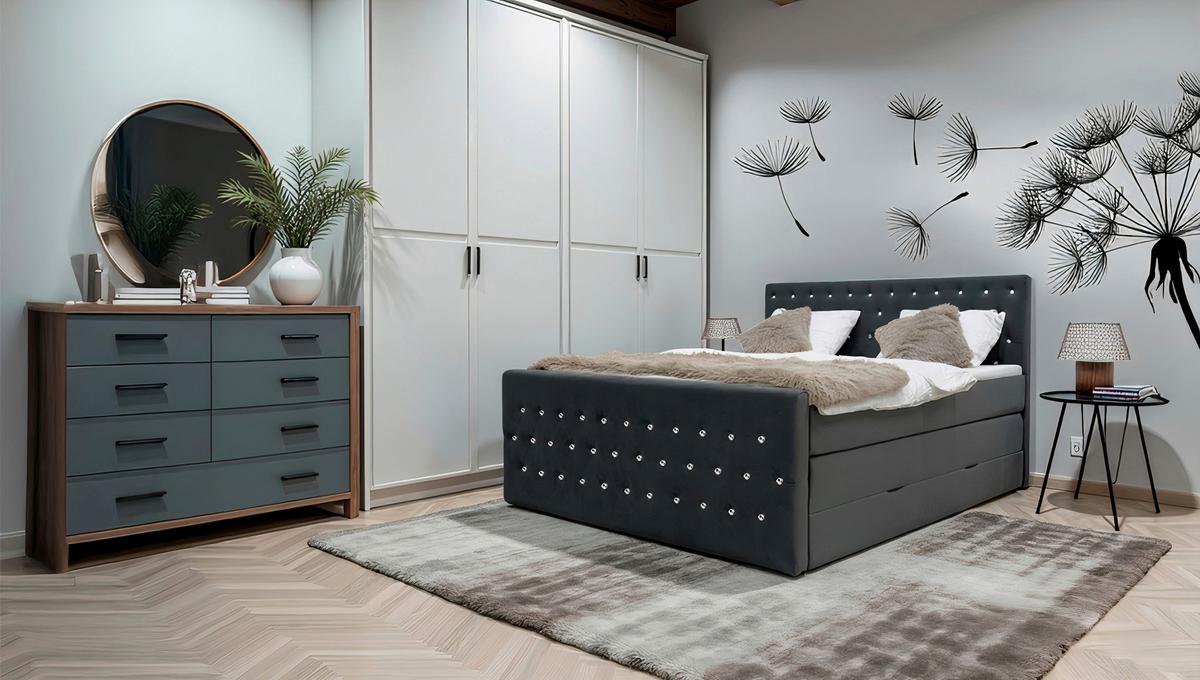 Boxspringbett Elza Schwarz, Lf: 180x200 cm - Schwarz, MODERN, Textil (180/200cm) - Livetastic