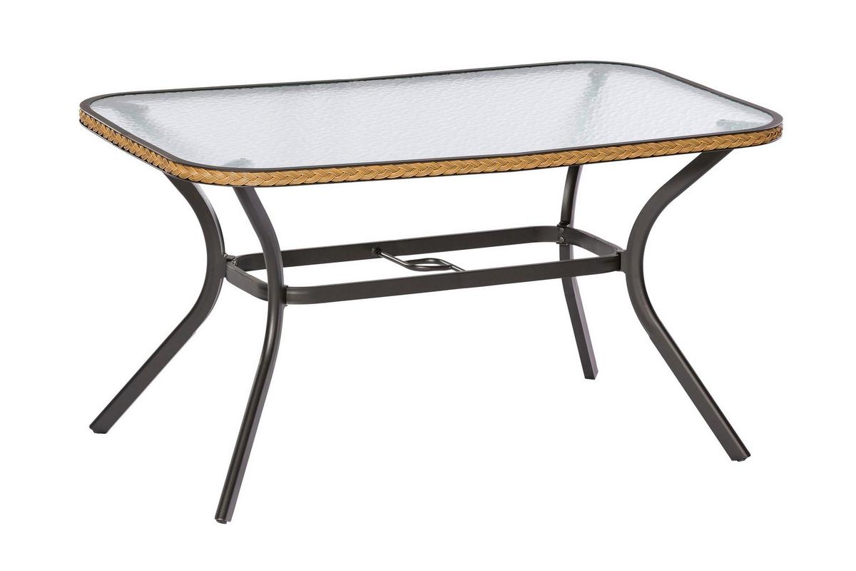 Gartentischgruppe Ravenna 7--Teilig., Kunststoff+sitzkissen - Beige/Graphitfarben, KONVENTIONELL, Glas/Kunststoff - Gardenson