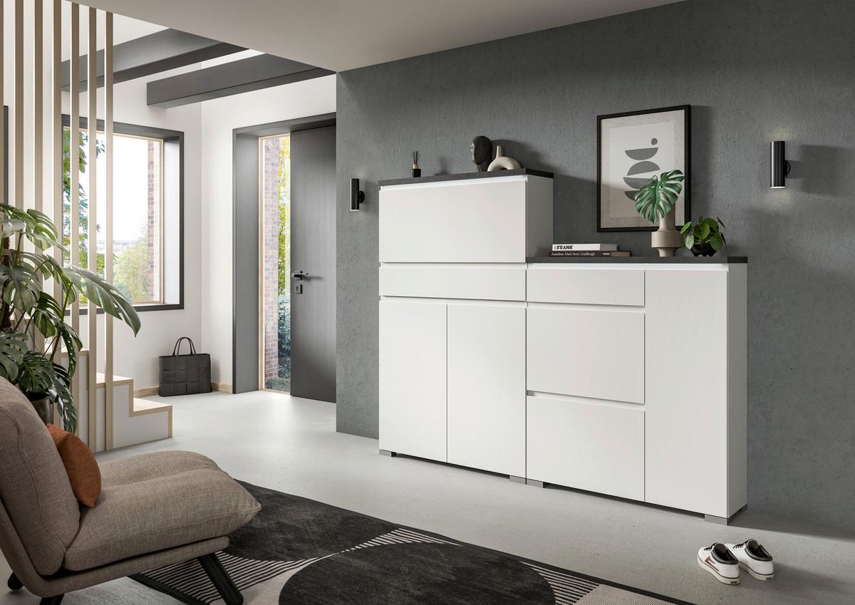 Schuhschrank Shoelove Weiß, Grau B: 95cm - Silberfarben/Weiß, MODERN (95/109/27cm)