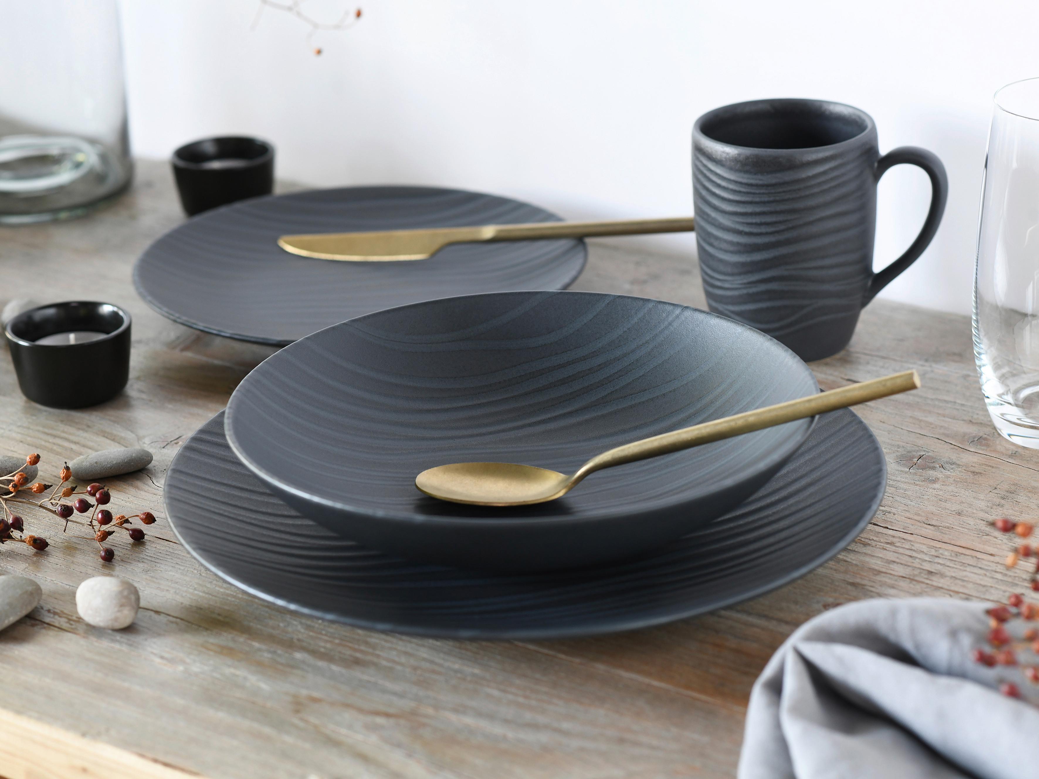 Kombiservice Waves Anthrazit 16--Teilig - Anthrazit, Basics, Keramik - Creatable