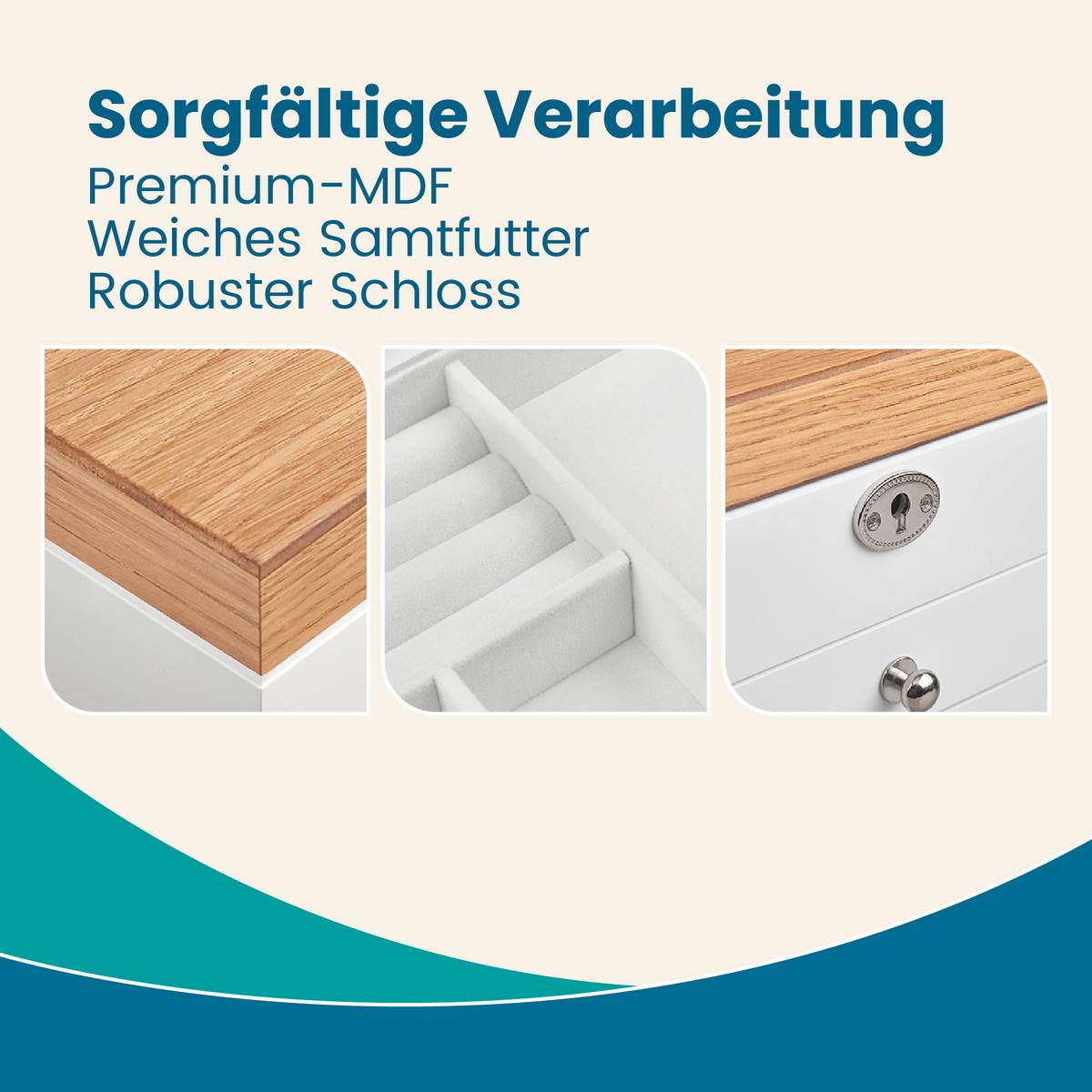 Schmuckkästchen Weiß, Nussbaumfarben B: 25 cm - Nussbaumfarben/Weiß, LIFESTYLE, Glas/Holz (25/15/17cm)