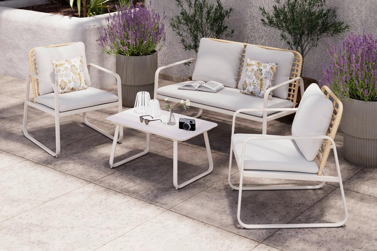 Loungegarnitur Tartu - Beige/Hellgrau, MODERN, Glas/Kunststoff (117/77,5/71,5cm) - Beldano