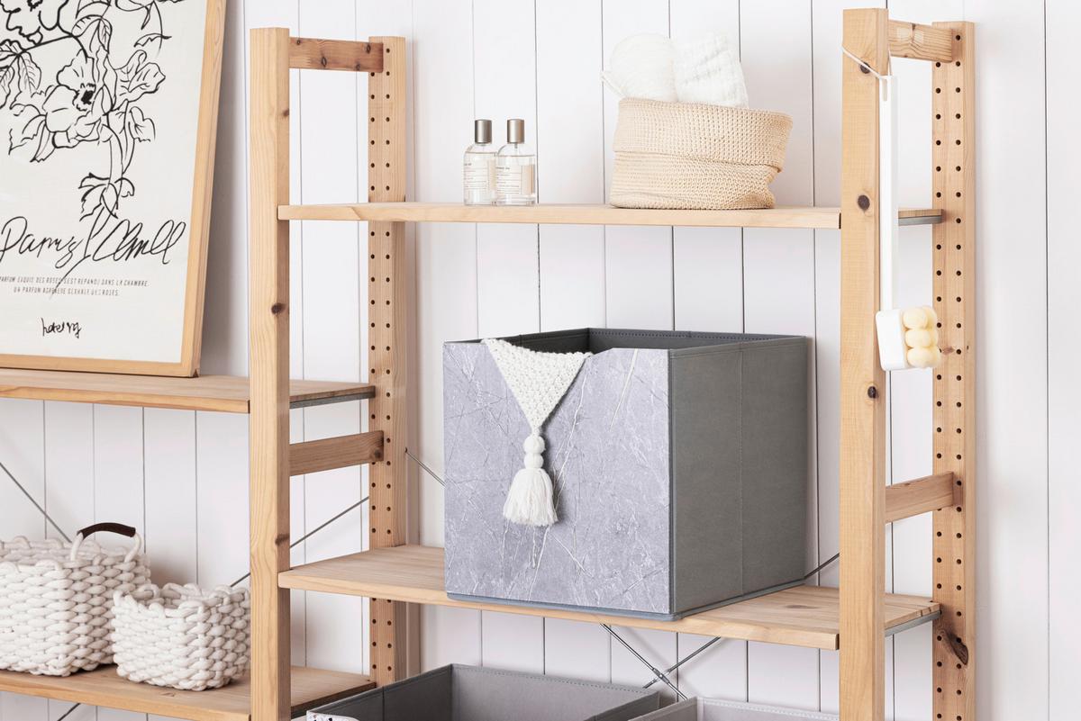 Skládací krabice BETTY - šedá, Konvenční, kompozitní dřevo/textil (33/33/32cm) - Mömax