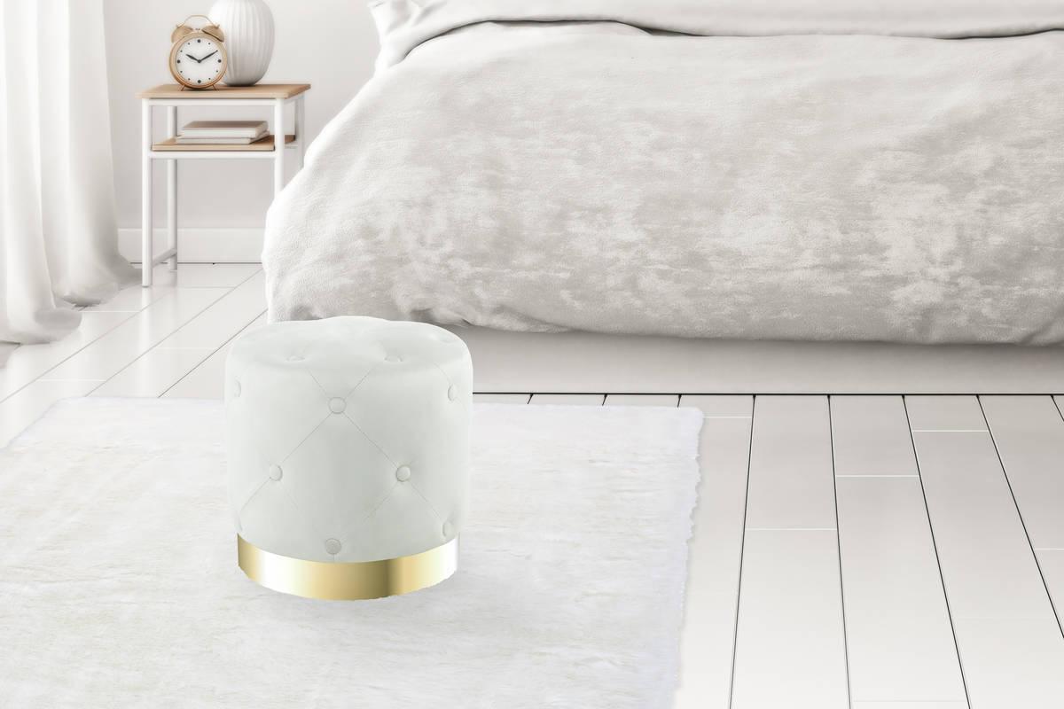 Hocker Pouf Samt Creme H: 40 cm - Goldfarben/Creme, Basics, Holz/Holzwerkstoff (40/40/40cm) - Kayoom