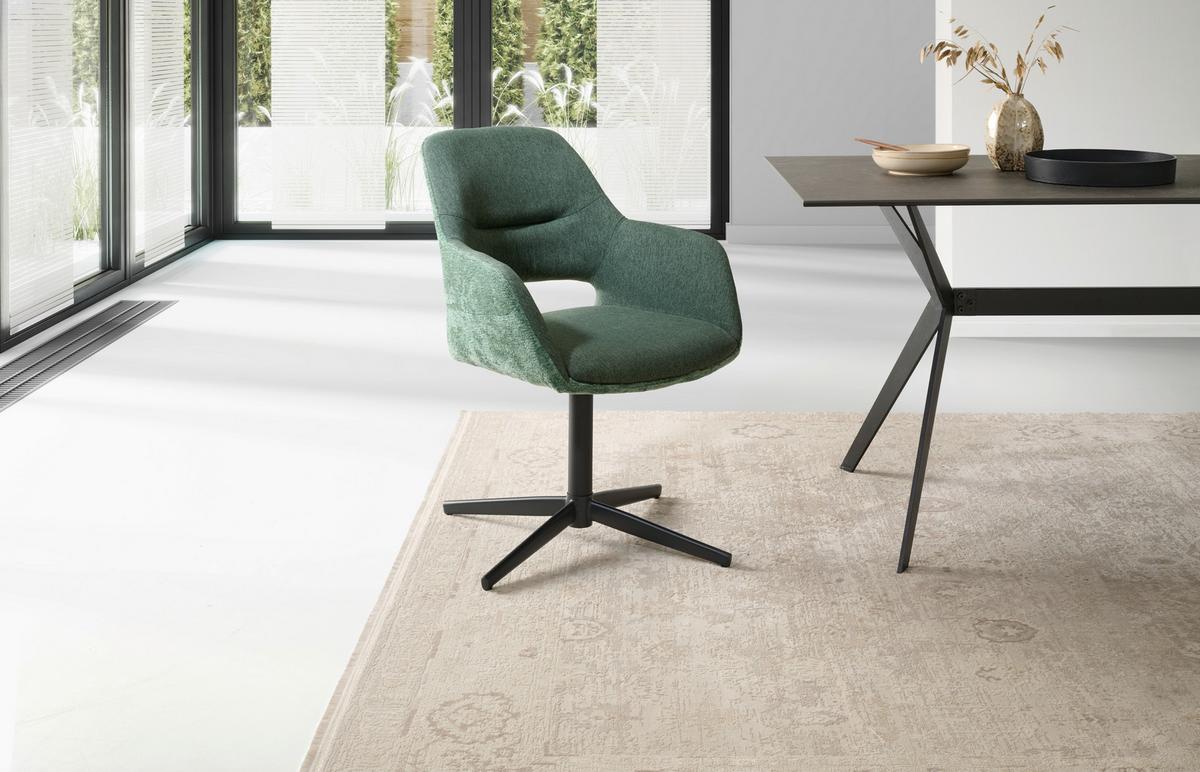 Armlehnstuhl Kaan Chenille Grün, B: 61 cm - Schwarz/Grün, KONVENTIONELL, Textil/Metall (61/85/63cm) - MID.YOU