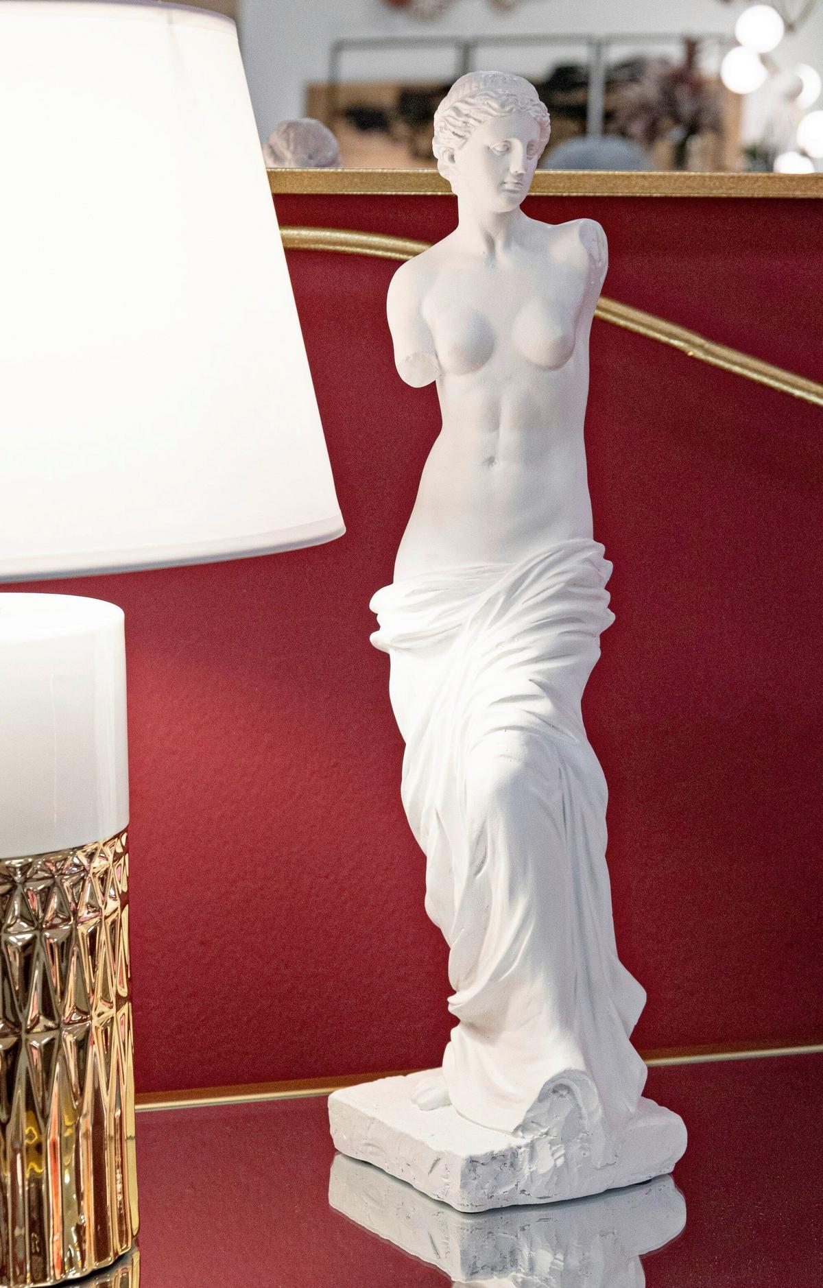 Skulptur Statue Woman Weiß, B: 14 cm - Weiß, Basics, Kunststoff (14/49/12cm)