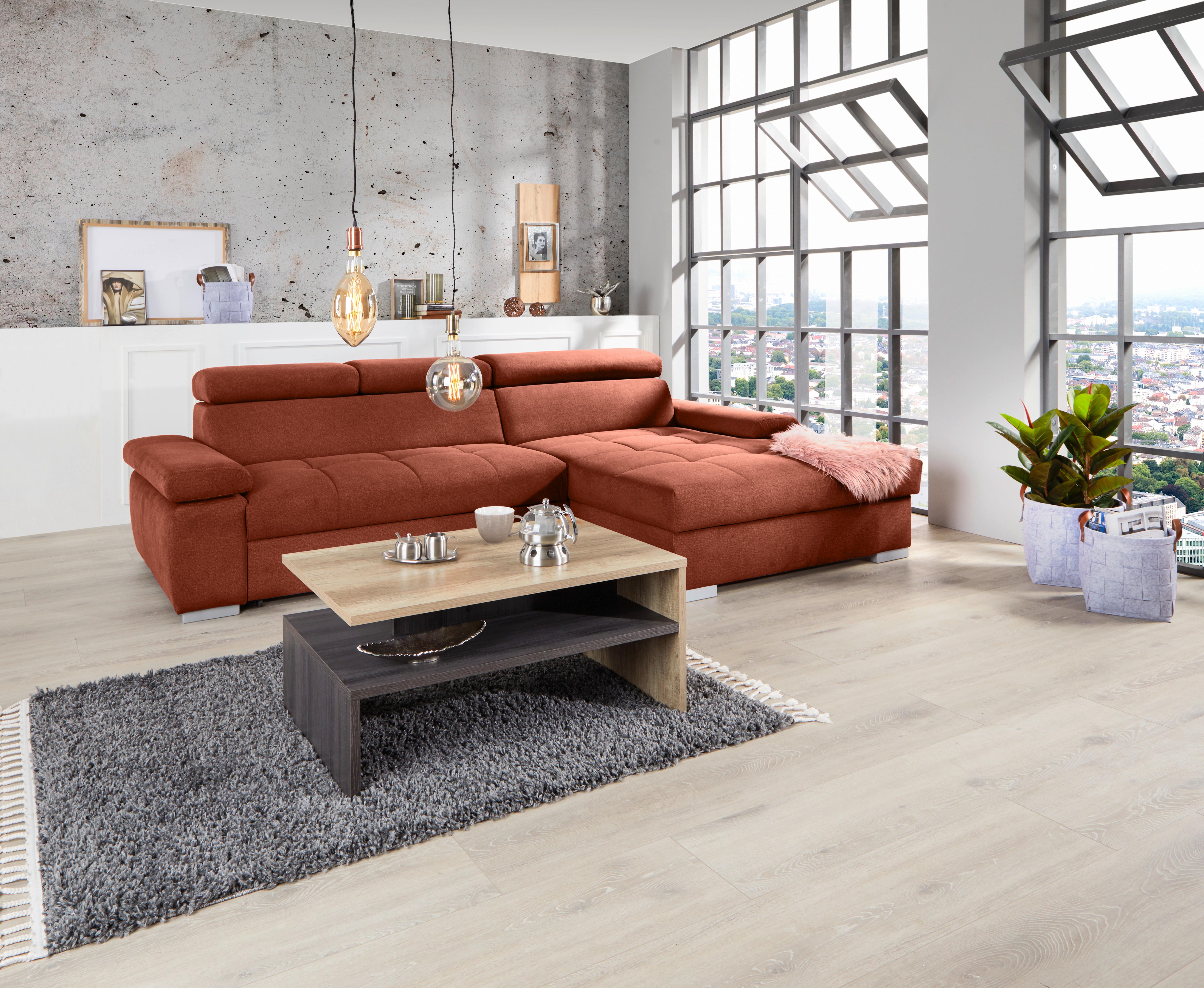 Ecksofa Mit Bettkasten Perry Rostfarben 292x183 Cm - Rostfarben/Silberfarben, Design, Textil (292/183cm) - Livetastic