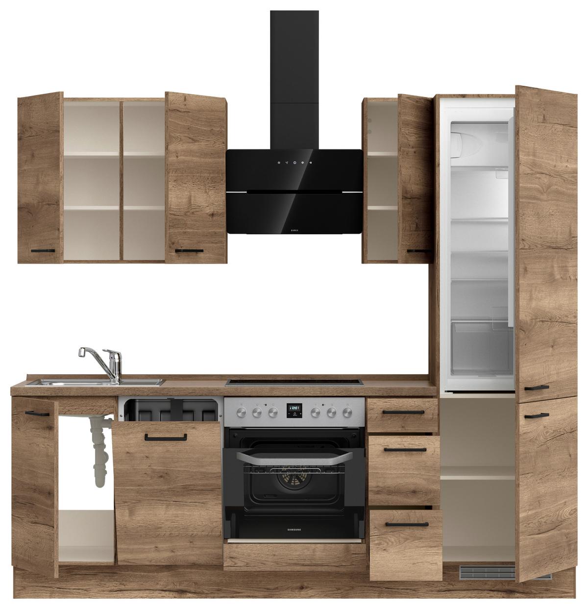 Kuchyňská linka 240 cm, dekor dub Havanna - černá/tmavý dub, Moderní, kov/kompozitní dřevo (240cm) - Nobilia