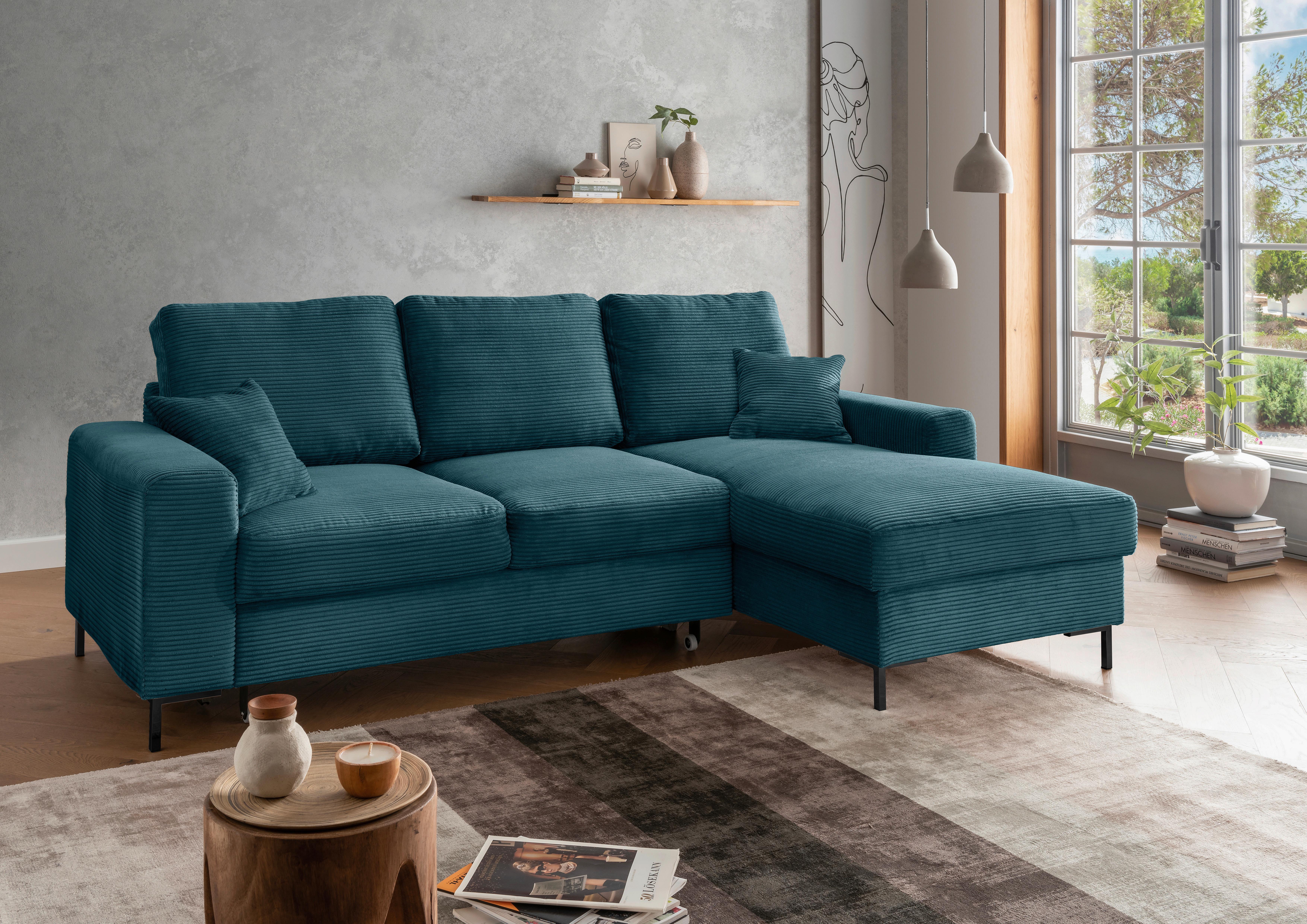 Eckschlafsofa Zona, Petrol S: 237x143 Cm - Petrol/Schwarz, KONVENTIONELL, Textil (237/143cm) - Livetastic