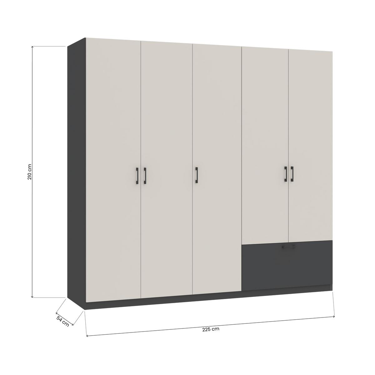 Drehtürenschrank Mit Schublade 225cm Mila Kaschmir/anthrazit - Kaschmir/Anthrazit, KONVENTIONELL, Holzwerkstoff (225/210/54cm)