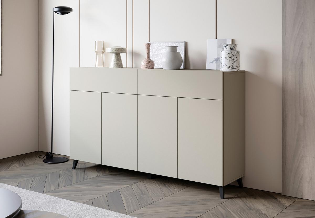 Sideboard Phuket kaschmir B: 160cm - Kaschmir/Schwarz, Design, Holzwerkstoff (160/95,4/39cm) - P & B