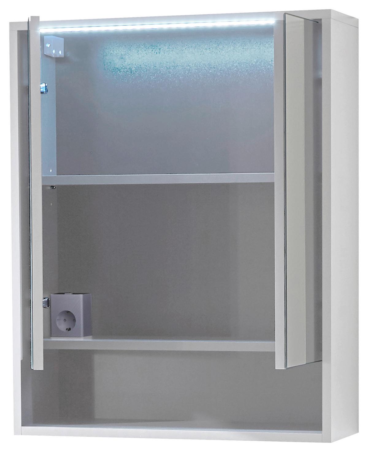 Zrcadlová skřiňka s LED LUCERA a zásuvkou, bílá matná - bílá, Moderní, kompozitní dřevo/sklo (60/75/20cm) - MID.YOU