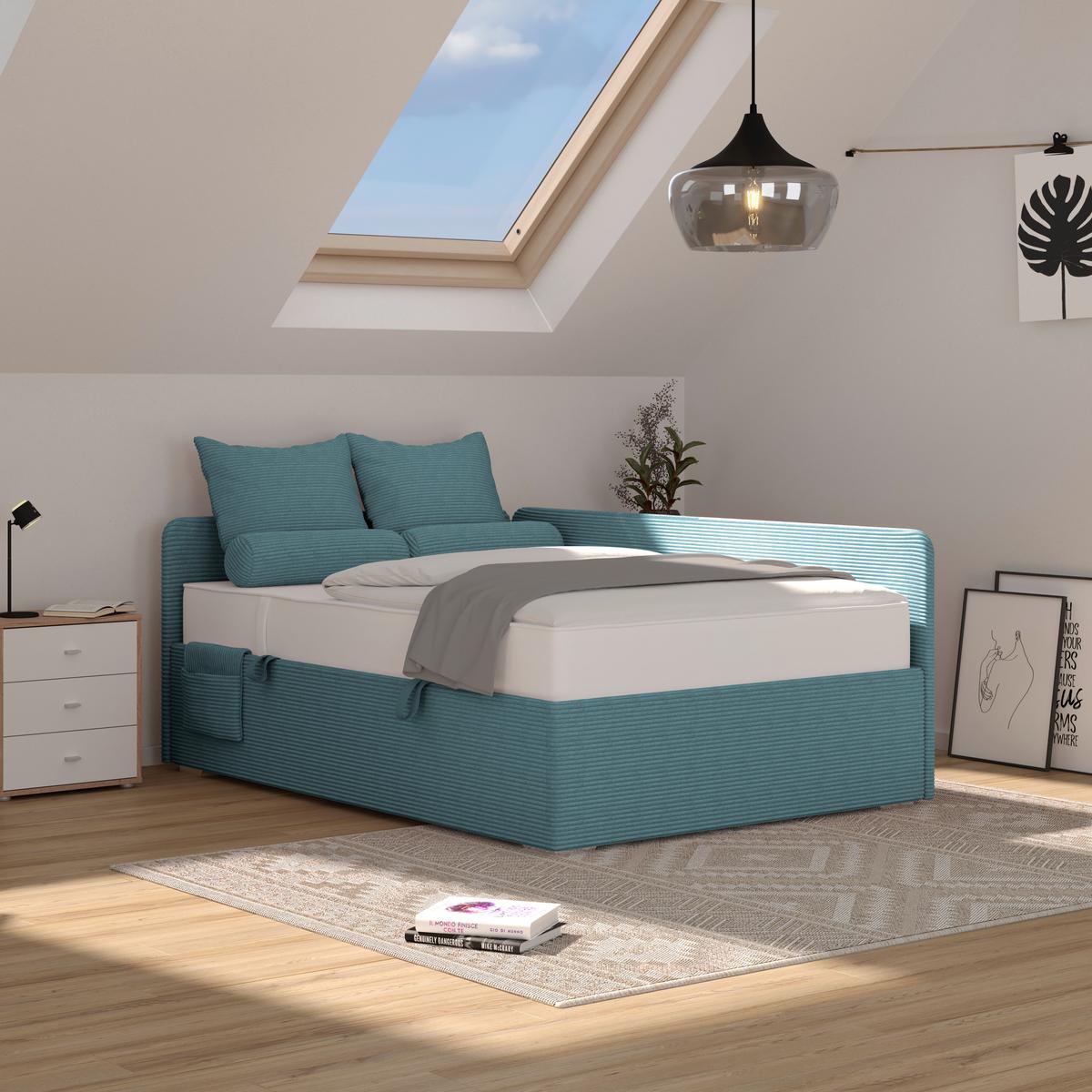 Kárpitozott Ágy Remi 120/200cm - kék/ezüstszínű, Modern, textil/fa (120/200cm)