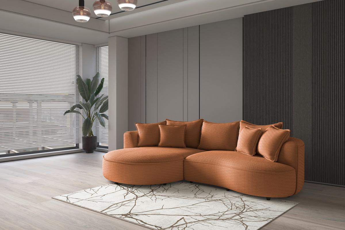 Rohová sedačka LEVI, ľavá, terakota, so 7 vankúšmi - čierna/terakota, Modern, textil/plast (168/287cm)