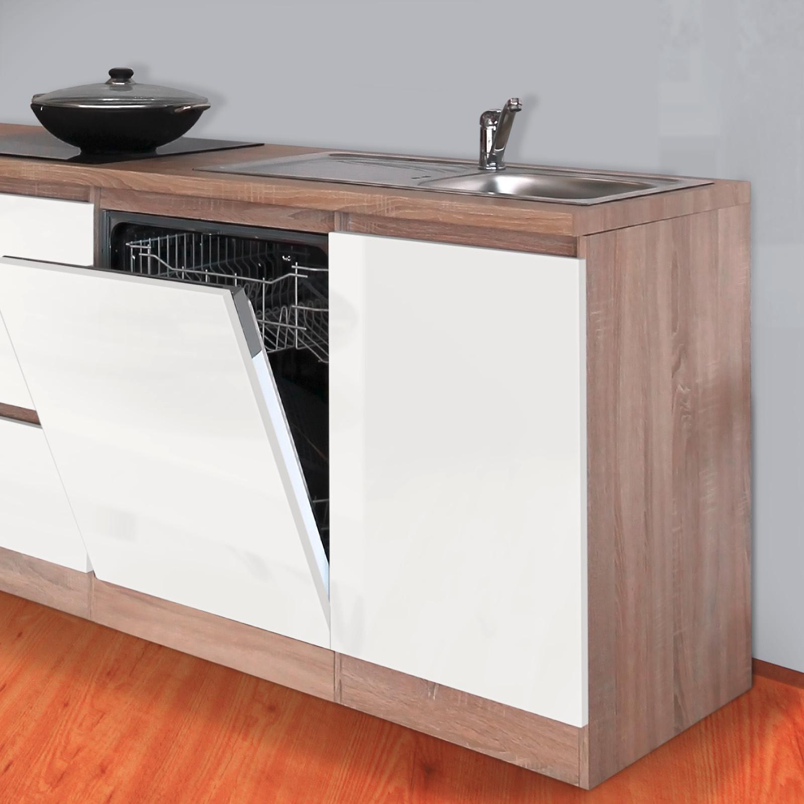 Küchenzeile Premium mit Geräten 280 cm Weiß/Eiche Dekor Modern - Eichefarben/Weiß, MODERN, Holzwerkstoff (280cm) - Respekta