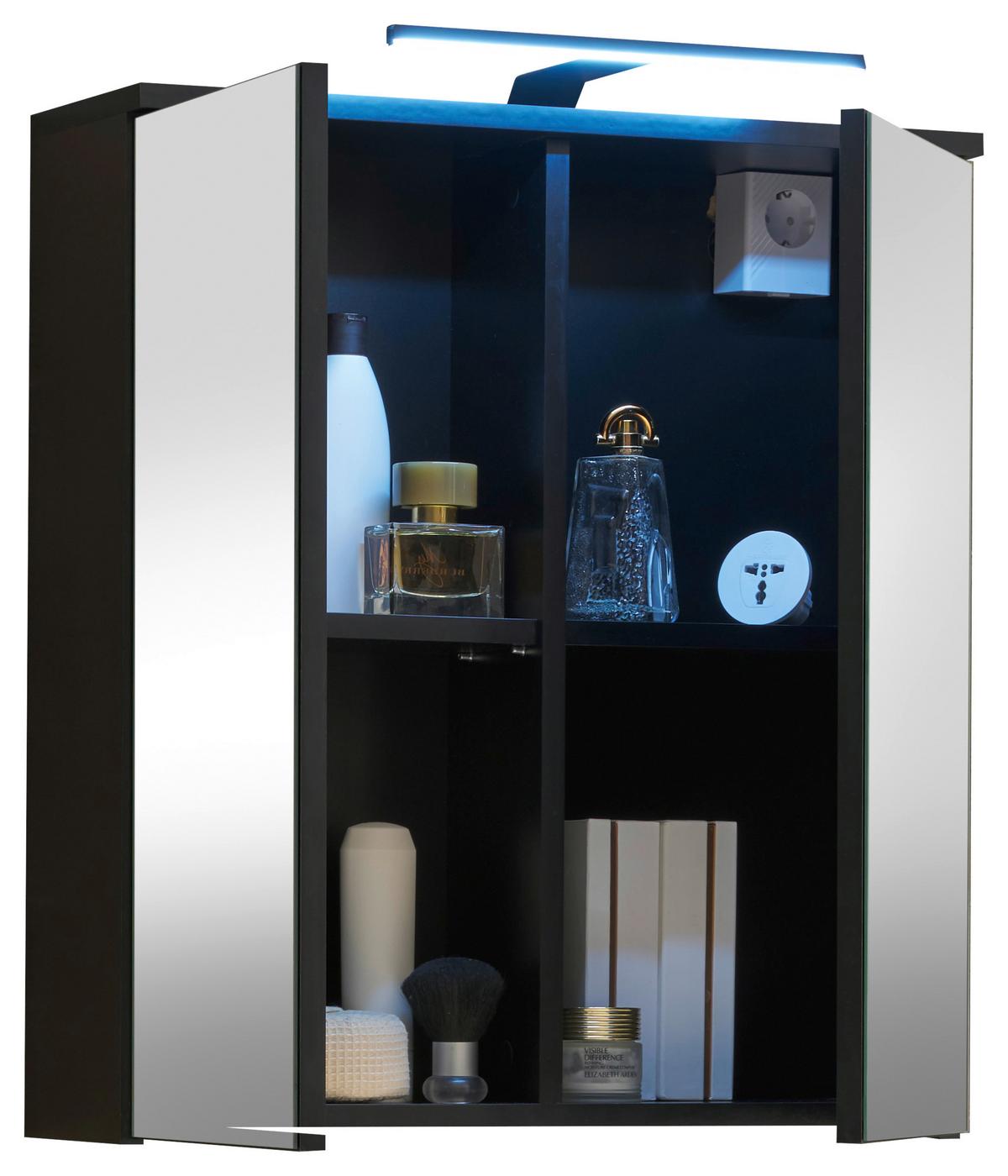 Spiegelschrank Spice Mit Led 2 Türen B/h/t: 60/66,5/20 Cm - Schwarz, MODERN, Glas/Holzwerkstoff (60/67/20cm) - MID.YOU
