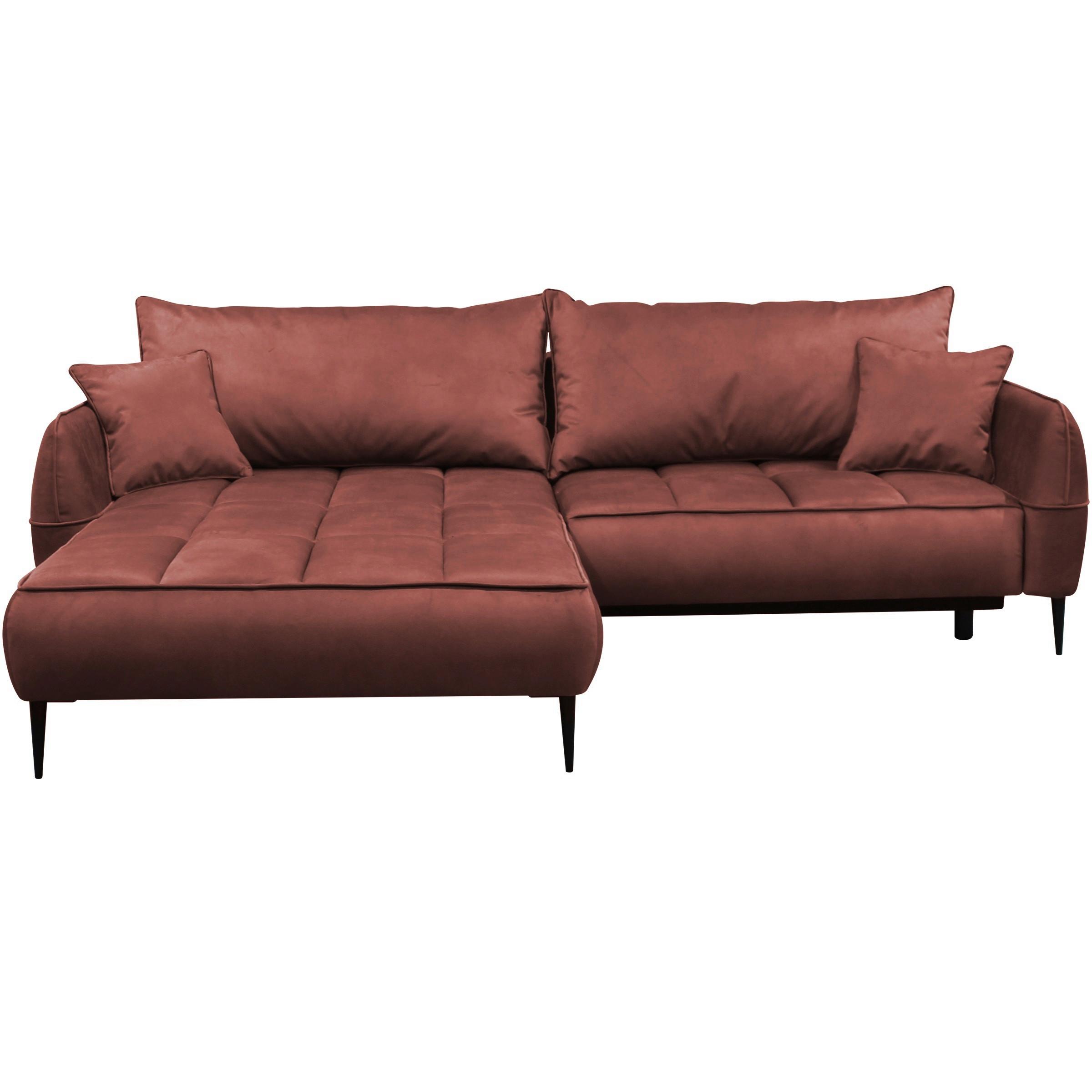 Ecksofa mit Bettkasten Letto 189x260 cm Velours Koralle - Koralle/Schwarz, Design, Textil (189/260cm) - MID.YOU
