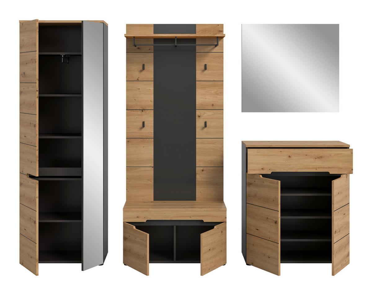 Gasrderobe Canu 5-teilig Eiche Artisan/grau B: 255 Cm - Eiche Artisan, Design, Holzwerkstoff (255/190/37cm) - Livetastic
